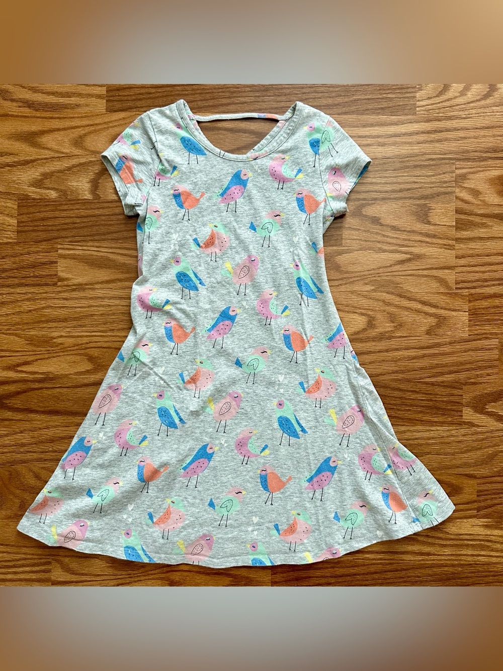 Jumping Beans Girls 8 Birds Summer Dress Short Sleeve Heather Gray Cotton EUC!